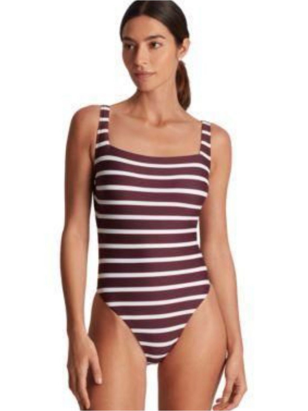 Ralph Lauren Maroon And White Striped One-Piece Swimsuit